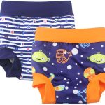 Leideur Baby Swim Nappies for Kids Cover Diaper High-Waisted Swimming Shorts (2-3 Years, Navy Stripe)
